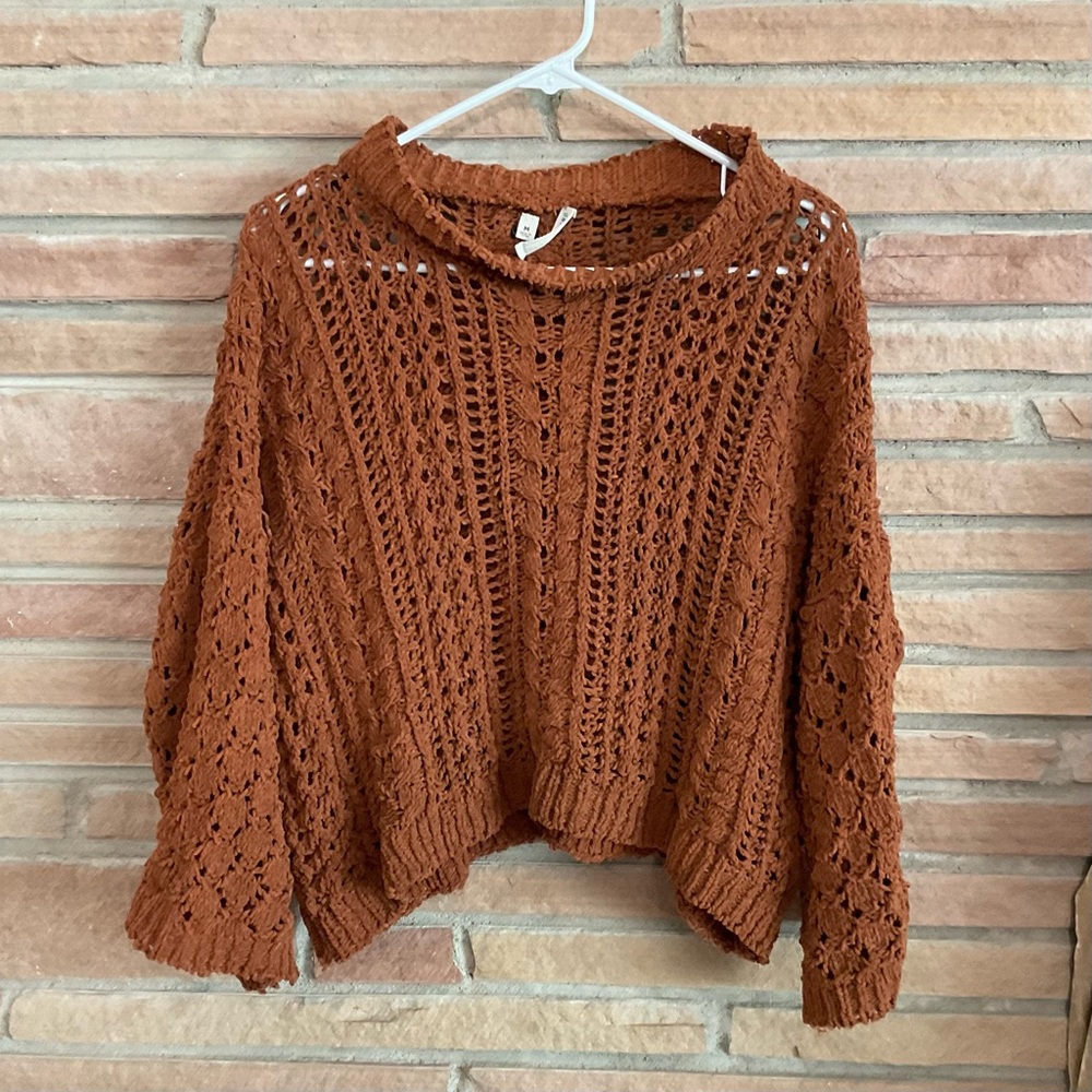 Earthbound Trading Co Loose Knit Relaxed Cropped Sweater Brown Medium